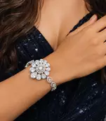 Floral Cubic Zirconia Bracelet, Silver Tone Statement Wedding Jewelry