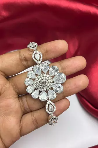 Floral Cubic Zirconia Bracelet, Silver Tone Statement Wedding Jewelry