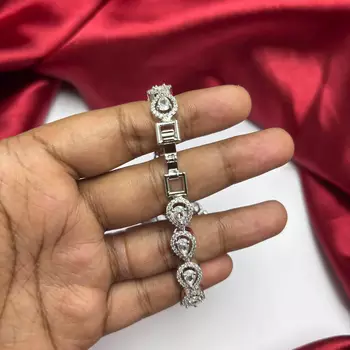 Floral Cubic Zirconia Bracelet, Silver Tone Statement Wedding Jewelry 5