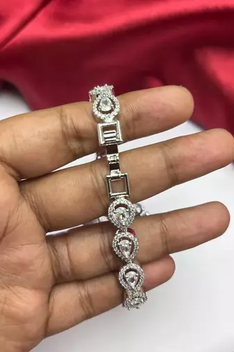 Floral Cubic Zirconia Bracelet, Silver Tone Statement Wedding Jewelry