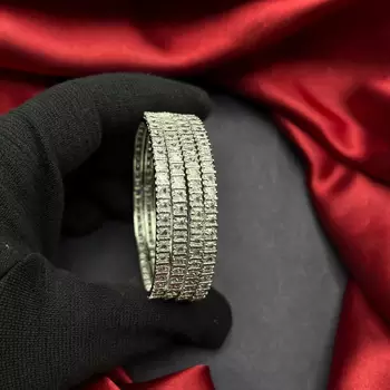 Multi Row CZ Tennis Bracelet, Silver Crystal Statement Bangle, Wedding Bridal Jewelry 2