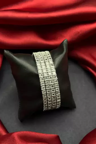 Multi Row CZ Tennis Bracelet, Silver Crystal Statement Bangle, Wedding Bridal Jewelry