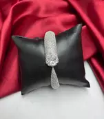 Silver Pave CZ Cuff Bracelet, Pear Cut Cubic Zirconia Open Bangle