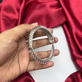 Silver Pave CZ Cuff Bracelet, Pear Cut Cubic Zirconia Open Bangle 3