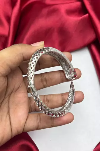 Silver Pave CZ Cuff Bracelet, Pear Cut Cubic Zirconia Open Bangle