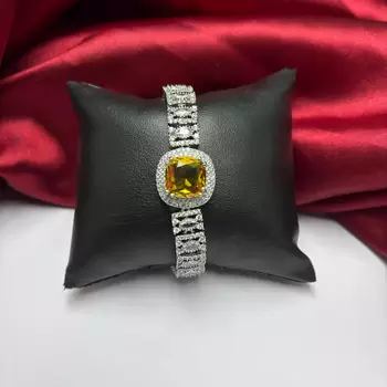 Yellow Cushion Cut Crystal Tennis Bracelet, Silver Cubic Zirconia Bridal Statement 2