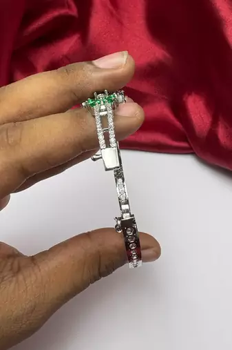 Emerald Green Floral CZ Bracelet | Silver Plated Tennis Bangle, Bridal Wedding Jewelry