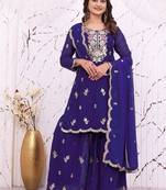 Blue fandy  silk party  embroidery wear sharara suit set