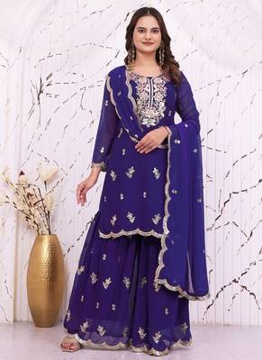 Blue fandy  silk party  embroidery wear sharara suit set 2