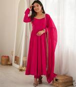 Rani pink chanderi embroidery wear anarkali suit set