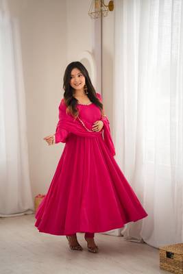 Rani pink chanderi embroidery wear anarkali suit set 2