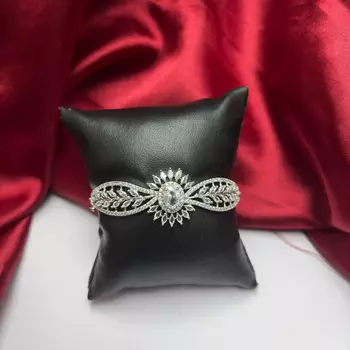 Floral Crystal Bridal Bracelet, Art Deco CZ Wedding Jewelry, Rhodium Plated Wristband 2