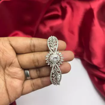 Floral Crystal Bridal Bracelet, Art Deco CZ Wedding Jewelry, Rhodium Plated Wristband 3