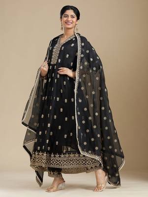 Black georgette readymade anarkali suit with embroidery & sequence work 1
