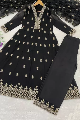 Black georgette readymade anarkali suit with embroidery & sequence work