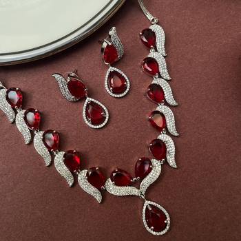 Red Stone Necklace Set, Silver Bridal Jewelry Set, Red Pendant Necklace Earrings 4