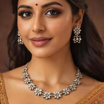 Oxidized Silver Floral Choker Set | Boho Statement Necklace & Earrings 1