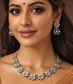 Oxidized Silver Floral Choker Set | Boho Statement Necklace & Earrings