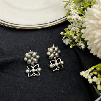Oxidized Silver Floral Choker Set | Boho Statement Necklace & Earrings 4
