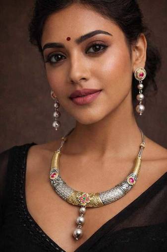 Dual Tone Hasli Necklace Set | Oxidized Silver Boho Collar Choker