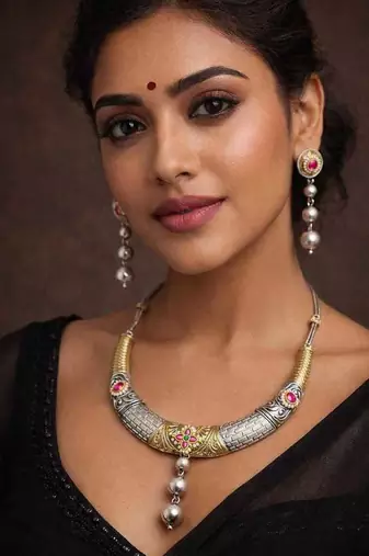 Dual Tone Hasli Necklace Set | Oxidized Silver Boho Collar Choker