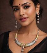 Dual Tone Hasli Necklace Set | Oxidized Silver Boho Collar Choker