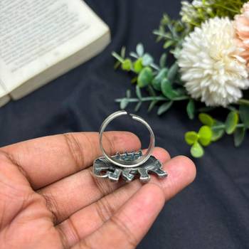 Oxidized Silver Elephant Statement Ring, Boho Tribal Animal Jewelry 4