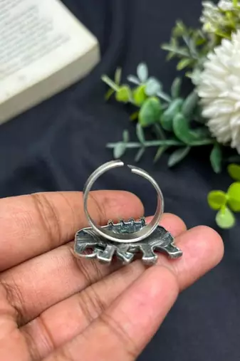 Oxidized Silver Elephant Statement Ring, Boho Tribal Animal Jewelry