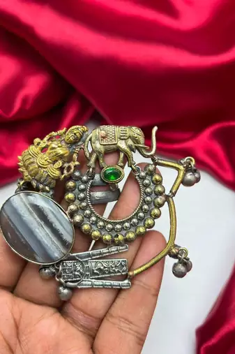 Oxidized Statement Finger Ring, Tribal Elephant Lion Adjustable Ring
