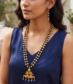 Traditional Indian Two Layer Moti Mala with Peacock Pendant, Ethnic Statement Jewelry with Earrings