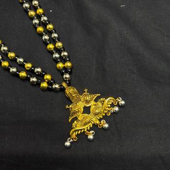 Traditional Indian Two Layer Moti Mala with Peacock Pendant, Ethnic Statement Jewelry with Earrings 3