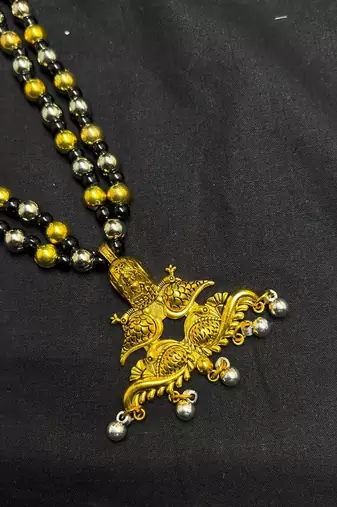 Traditional Indian Two Layer Moti Mala with Peacock Pendant, Ethnic Statement Jewelry with Earrings