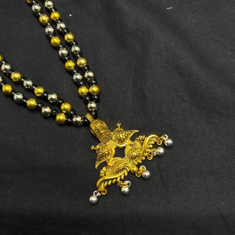 Traditional Indian Two Layer Moti Mala with Peacock Pendant, Ethnic Statement Jewelry with Earrings