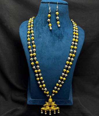 Traditional Indian Two Layer Moti Mala with Peacock Pendant, Ethnic Statement Jewelry with Earrings 4