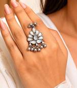 Oxidized Mirror Statement Ring, Adjustable Boho Tribal Ring, German Silver Peacock Ring