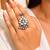 Oxidized Mirror Statement Ring, Adjustable Boho Tribal Ring, German Silver Peacock Ring