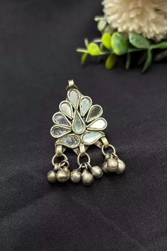 Oxidized Mirror Statement Ring, Adjustable Boho Tribal Ring, German Silver Peacock Ring