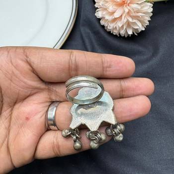 Oxidized Mirror Statement Ring, Adjustable Boho Tribal Ring, German Silver Peacock Ring 3