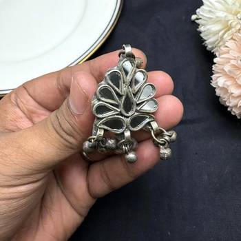 Oxidized Mirror Statement Ring, Adjustable Boho Tribal Ring, German Silver Peacock Ring 4