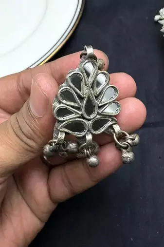 Oxidized Mirror Statement Ring, Adjustable Boho Tribal Ring, German Silver Peacock Ring