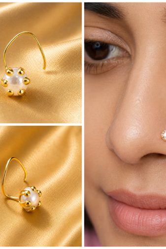 5mm Pearl Nose Pin for Women | Elegant Pearl Nose Stud | Minimal Traditional Nose Ring Jewellery