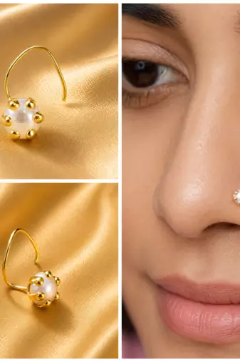 5mm Pearl Nose Pin for Women | Elegant Pearl Nose Stud | Minimal Traditional Nose Ring Jewellery