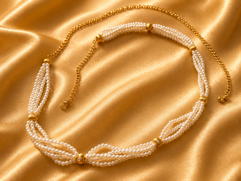 Multi-Strand Pearl Kamarband Waist Chain for Women with Golden Bead Detailing 1