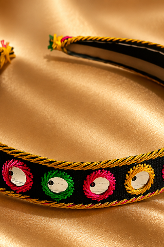 Kutchi Foil Mirror Embroidered Ethnic Headband for Women 2cm Hair Band Hairband Hair Accessory for Navratri Diwali