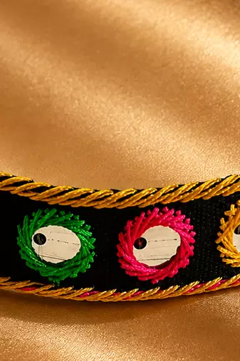 Kutchi Foil Mirror Embroidered Ethnic Headband for Women 2cm Hair Band Hairband Hair Accessory for Navratri Diwali