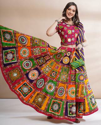 Women's Traditional Cotton Chaniya Choli Set with Dupatta  Free Size (upto 42) 4