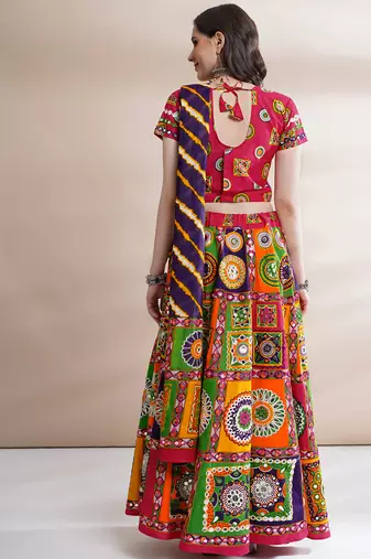 Women's Traditional Cotton Chaniya Choli Set with Dupatta  Free Size (upto 42)