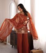  Embroidery Work Crunchy Silk Fabric Straight Kurta Pant and Dupatta Set