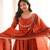 Women's Beautiful Embroidery Work Roman Chanderi Silk Fabric Flared Anarkali Pant and Dupatta Set