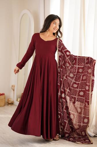  Solid Roman Chanderi Silk Fabric Flared Anarkali Pant and Dupatta Set